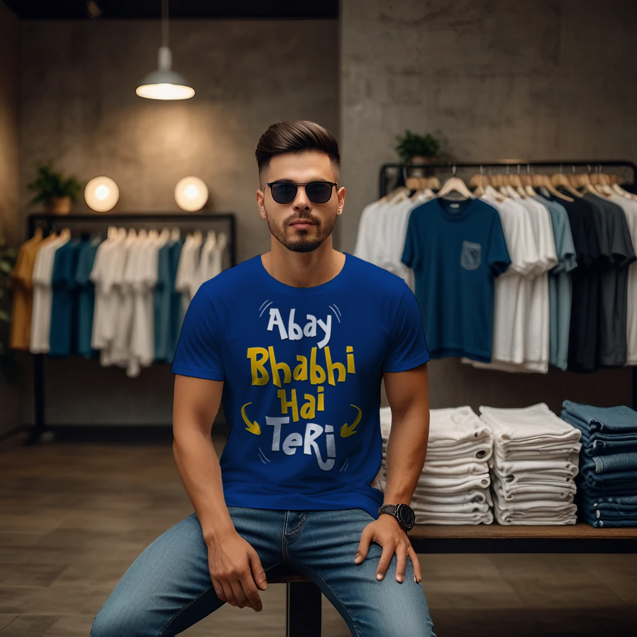 Abay Bhabhi Hai Teri Crew Neck T-Shirt - Image 16