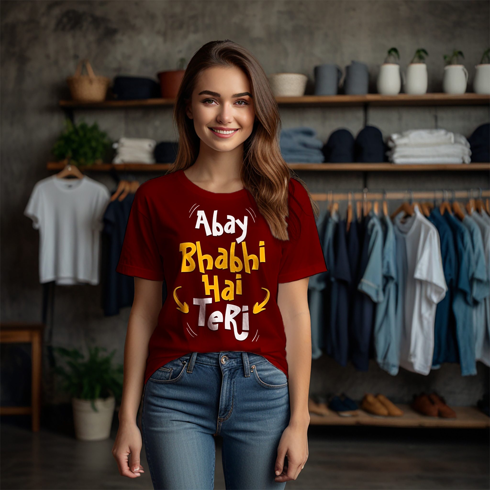 Abay Bhabhi Hai Teri Crew Neck T-Shirt - Image 11