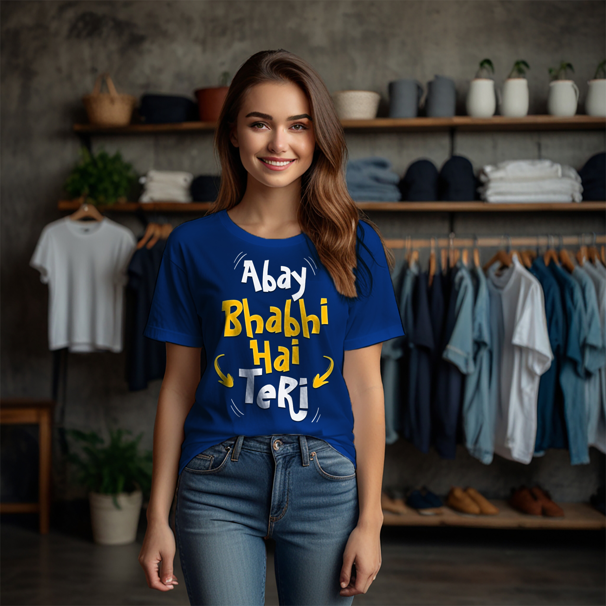 Abay Bhabhi Hai Teri Crew Neck T-Shirt - Image 17