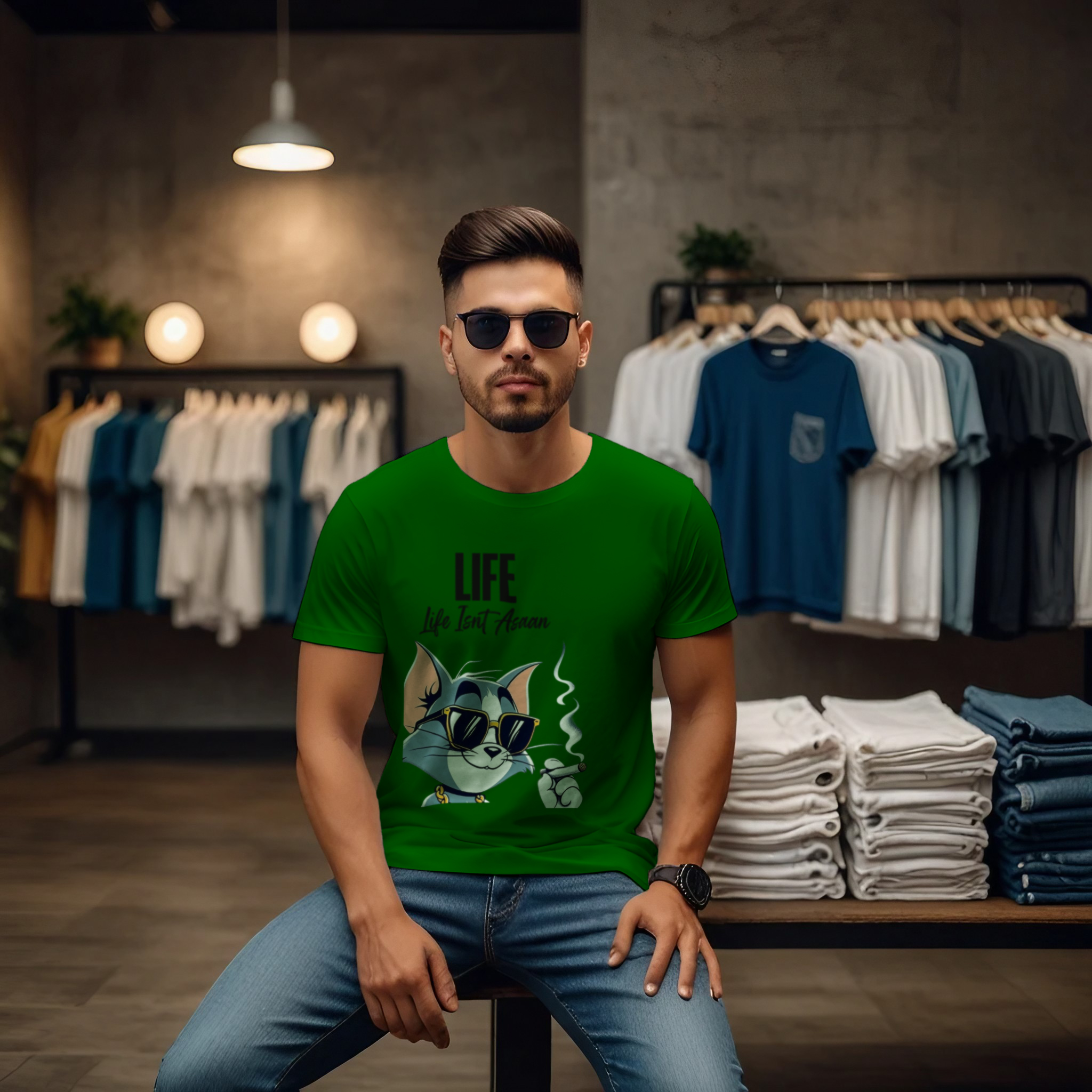 Tom Smoker Cat Crew Neck T-Shirt - Image 11