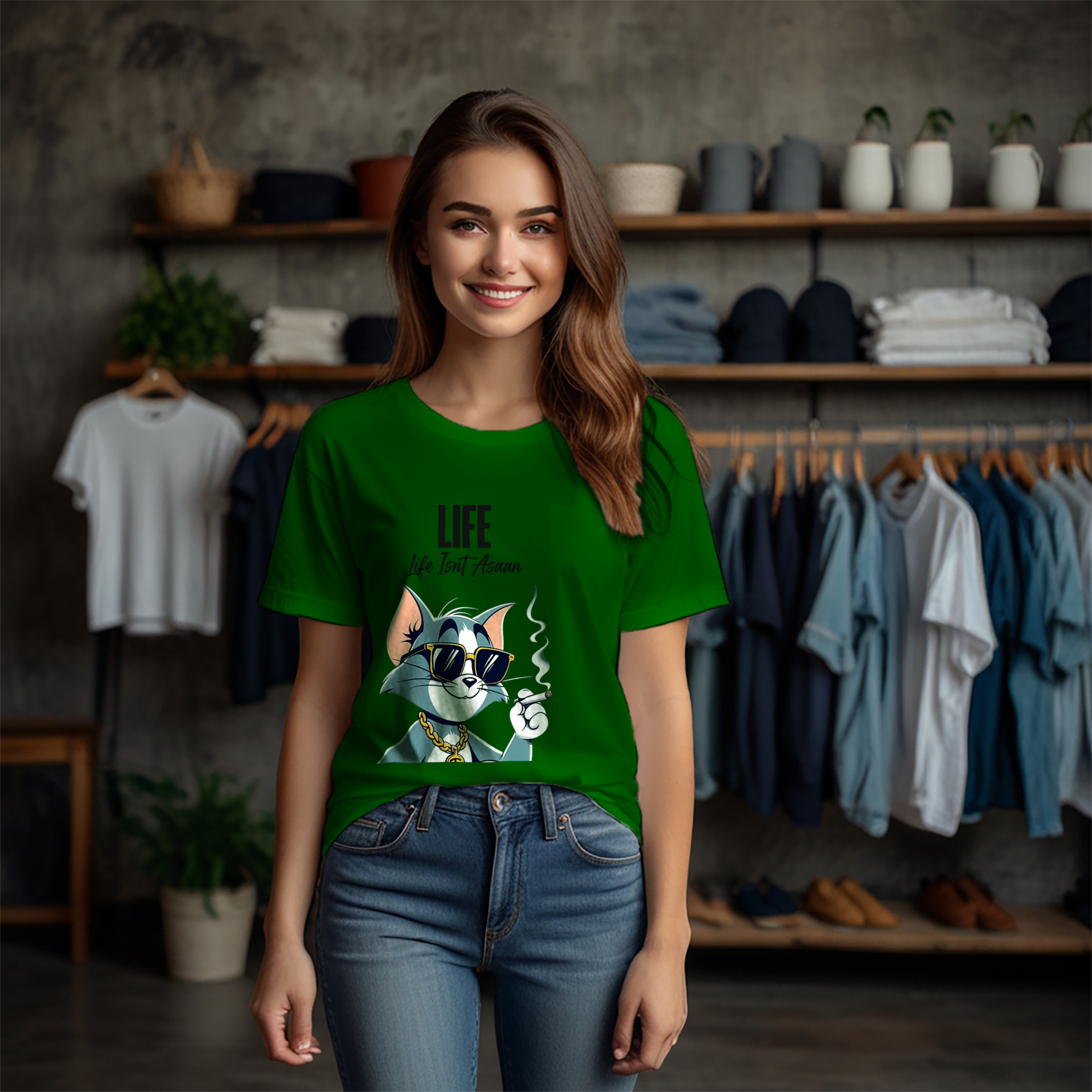 Tom Smoker Cat Crew Neck T-Shirt - Image 10