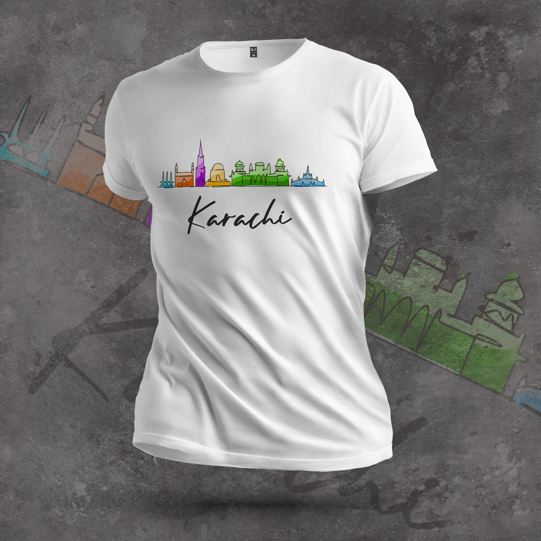 Karachi City Monument Art T-Shirt - Image 3